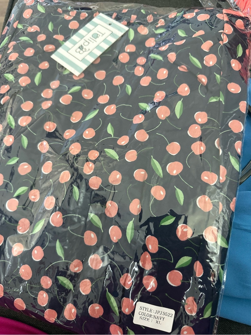 New Tulip Women’s Navy Skirt with Pink Cherry Print - Picture 4 of 6